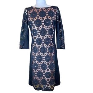 Nine West Dress Size 8 Black Knit Lace Dusty Rose Lined Evening Cocktail